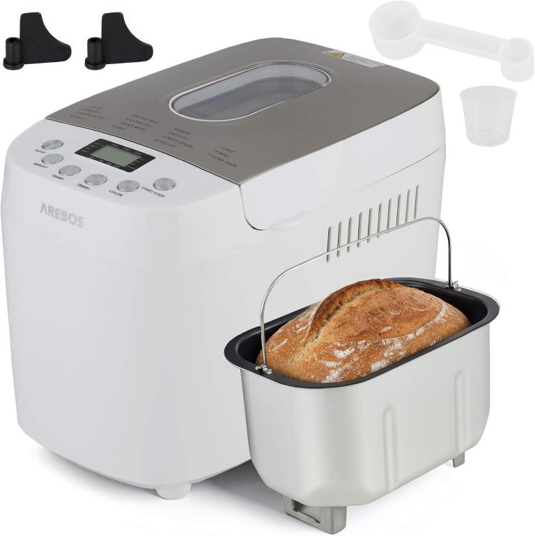 Arebos Machine à pain 1500 g | avec 15 programmes | 2 crochets de pétrissage | Minuteur | Écran LCD | 3 niveaux de brunissage et tailles de pain | 850 W | Blanc